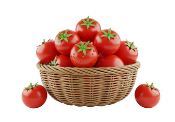 Basket full of ripe red tomatoes, isolated on transparent background