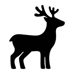 Black silhouette of a reindeer standing with antlers for christmas and winter holidays decor