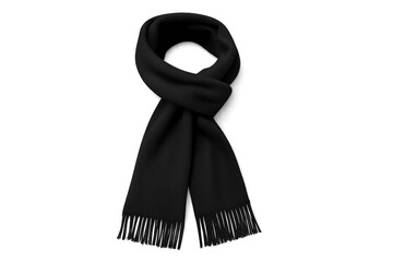 Black winter fashion scarf with fringe on transparent background