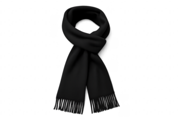 Black winter fashion scarf with fringe on transparent background