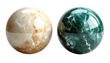 Polished Stone Material Sphere Pair — isolated on transparent background