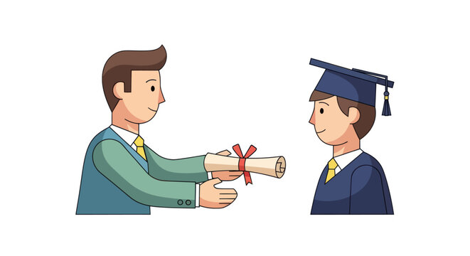 Graduation ceremony where a diploma is awarded to a student in a cap and gown.