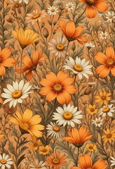 orange and yellow chrysanthemum seamless background 