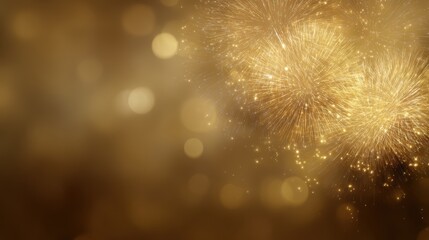 Abstract golden background, sparkling fireworks, New Year and Christmas magic, vibrant, celebratory