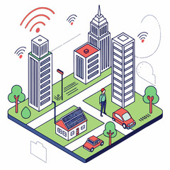 Naklejka premium Vector art of isometric smart city