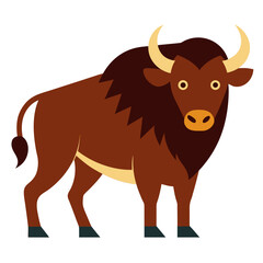 Stylized brown bison with light horns isolated on transparent background isolated on white background