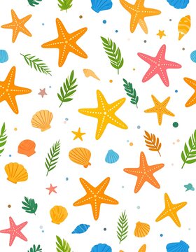 Colorful seashell and starfish pattern (1)