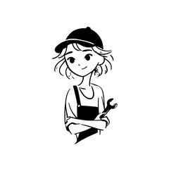 Mechanic. Mechanic simple black and white line art vector logo