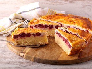 Cherry and cheese cake, sliced
