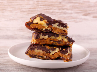 Healthy homemade bars, stacked on plate