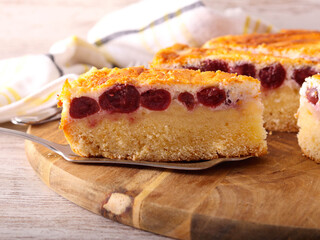 Cherry and cheese cake, sliced
