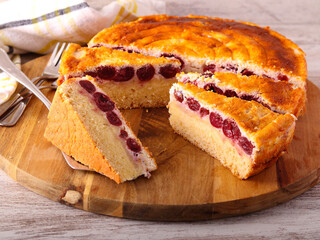 Cherry and cheese cake, sliced