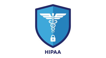 secure hipaa compliance ensuring patient data privacy with medical caduceus symbol and padlock on a shield emphasizing healthcare security and data protection