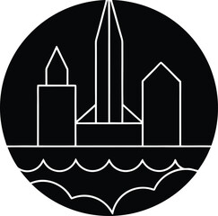 futuristic vertical ocean city coloring page illustration on transparent background