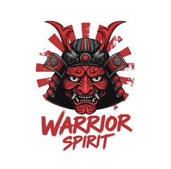 Japanese Streetwear T-Shirt Design with Samurai Mask and Rising Sun | Bold Typography Vector in Red and Black | Editable EPS File