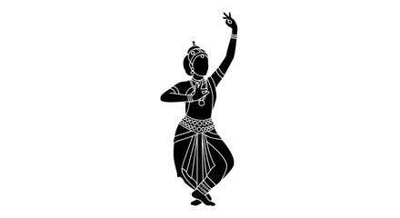 Traditional Indian Classical Dancer Silhouette in Dynamic Pose.