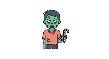 Cartoon Zombie Character Holding a Candy Cane.