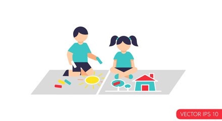 Two Children Playing with Toys on a Mat.