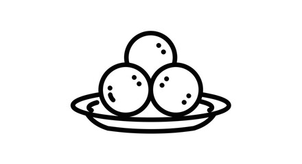 Simple Line Art Illustration of Three Spherical Food Items on a Plate.