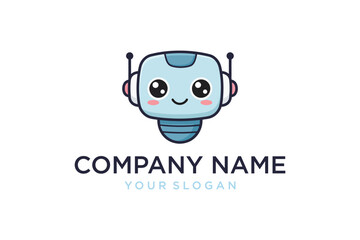 Cute Friendly Robot Head Logo Mascot for Technology and AI Brands