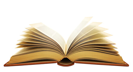 Fototapeta premium An open antique book with aged pages fluttering, isolated on transparent background