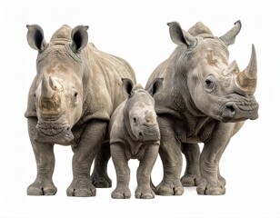 Obraz premium Rhinoceros family standing together on white background
