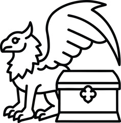 griffin guarding ancient treasure chest illustration on transparent background