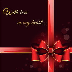 Red bow, like a present, happy Valentine's Day Poster or banner, vector illustration design