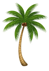 Vibrant Cartoon Palm Tree with Green Fronds and Brown Trunk Tropical Summer Vector Illustration.