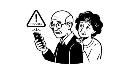 Fototapeta premium Elderly Couple Facing Smartphone Trouble Worried Together