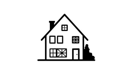Simple House Outline Drawing With A Tree