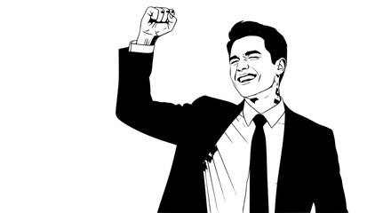 Successful Businessman Celebrating Victory With Raised Fist And Smile