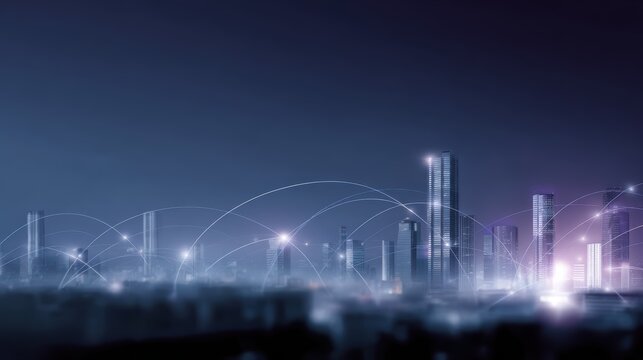 Future of digital connectivity: A smart city with integrated modern communication, illustrating 5G wireless networks and the Internet of Things. - Powered by Adobe