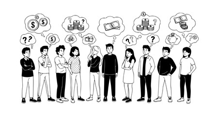 Diverse Group of People Wondering About Financial Decisions and Future Investments