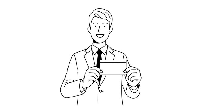 Man in Suit Holding a Blank Card for Your Message