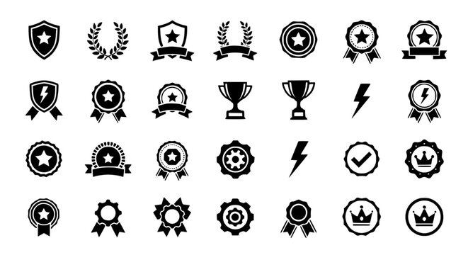 Collection of Award Badges Trophies and Achievement Icons