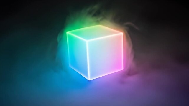 Glowing cube in vibrant vapor