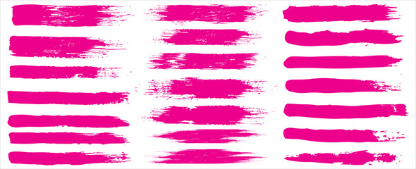 Grunge brushes. Paintbrush sketch strokes, pink splash distress texture and paint daub. Rough ink stain and calligraphy element vector set. Illustration sketch grungy shape, artistic splash textured.