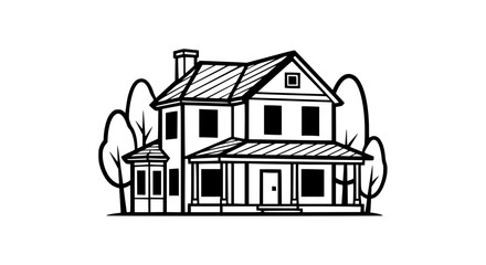 Fototapeta premium Charming Two Story Home with Mature Trees and Inviting Porch
