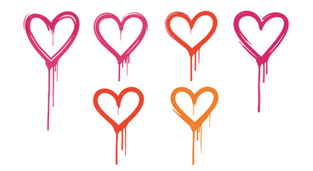 Graffiti heart icons with dripping paint isolated on transparent background