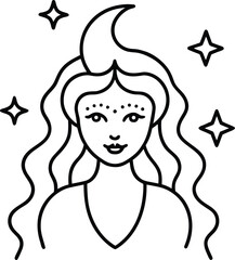 magical celestial goddess illustration on transparent background