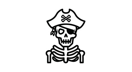 Cartoon Pirate Skeleton with Eye Patch and Hat.