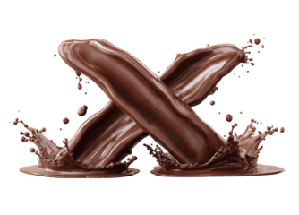 Chocolate Splashes Forming Letter X isolated on a transparent background