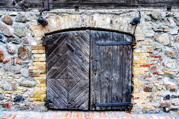 Fisherman on Pier with Warship Stern and Crane