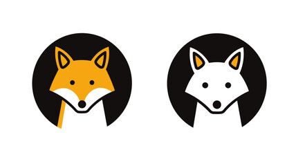 Obraz premium Stylized Fox Head Icons Vector Set. Minimalist Orange and White Wild Animal Avatars for Modern Logo Design and Graphic Elements.