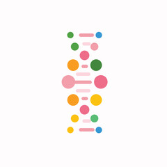 DNA illustration with colorful chain of various genes, gene and DNA logo