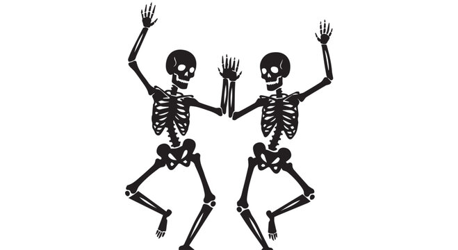 Two dancing skeletons isolated on transparent background