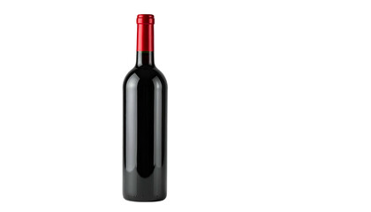 A dark glass bottle of red liquid, with a red top, against a black background