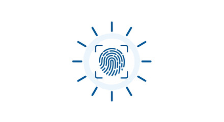 Digital Fingerprint Scan Icon with Radiant Light Beams.