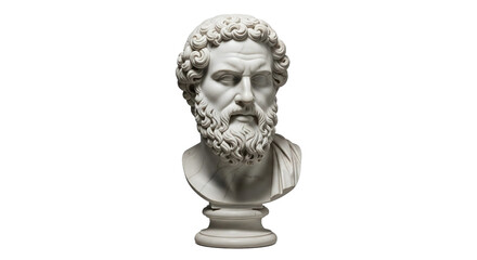 Obraz premium White marble bust of a man with curly hair and beard in classical style, isolated on transparent background